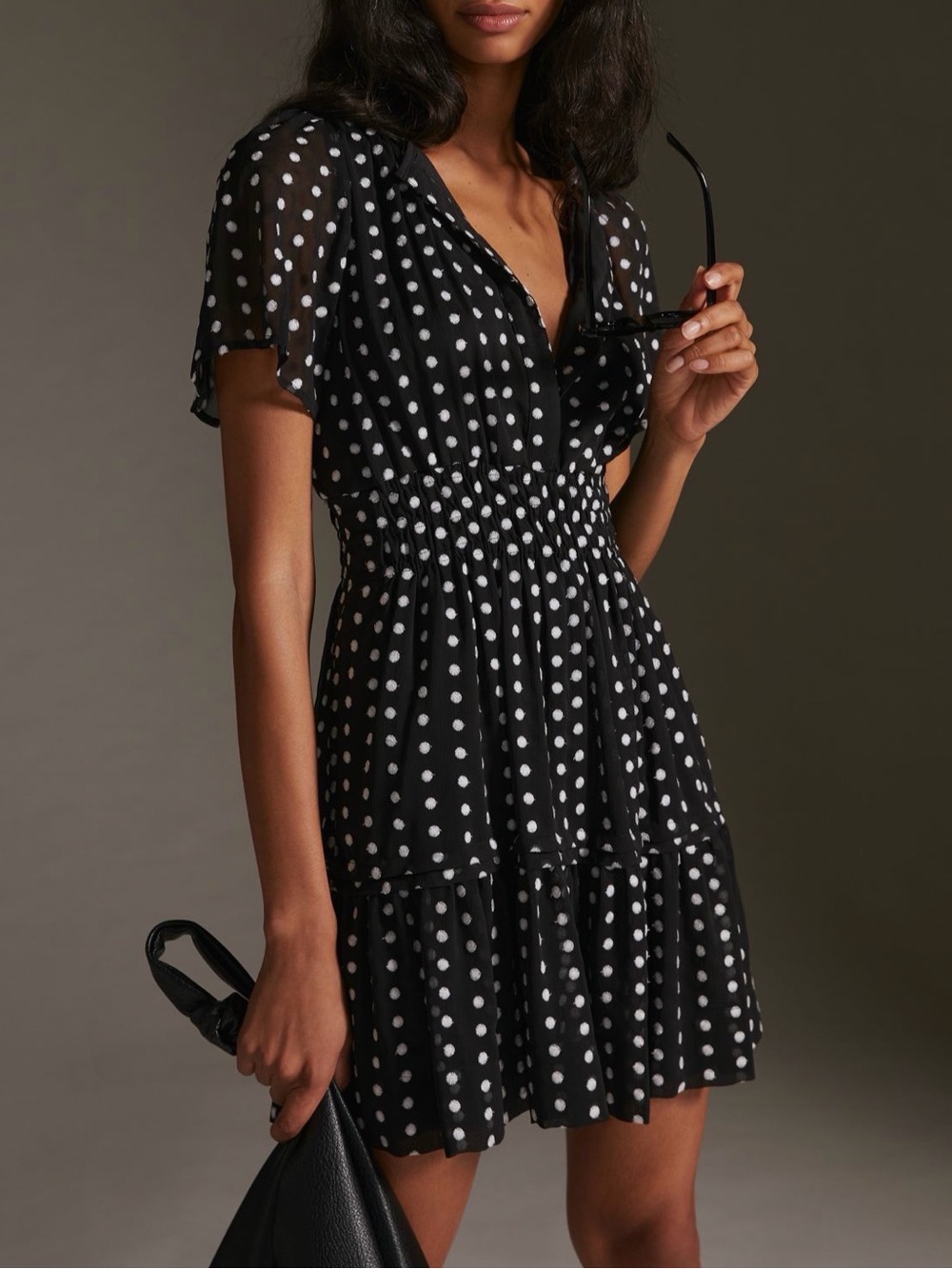 By Anthropologie The Somerset Mini Dress Black White Polka Dot Size Medium